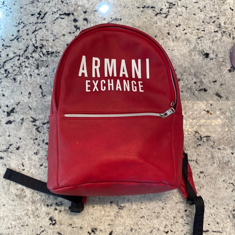 Armani Exchange Red Leather Backpack